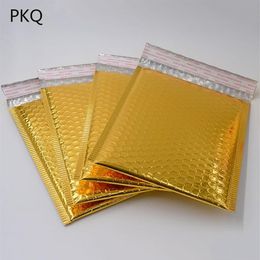 50PC 3Size 15 13cm 18 23cm 20 25cm Gold Padded Envelope Metallic Bubble Mailer Gold Aluminum Foil Gift Bag Packing Wrap211m