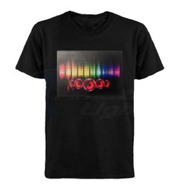 Men's T-Shirts Birthday Party 100% Cotton Led Light Up El Panel T-shirt Music Activated Flashing El Panel T-shirt 230720