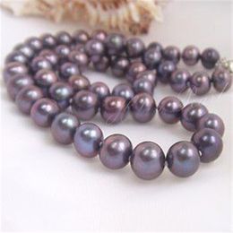 NEW FINE PEARL JEWEJRY Genuine10-11mm 22nches Akoya Black purple Pearls Necklace 925silver286S