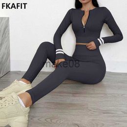 Women's Tracksuits 2 Peices Women Seamless Yoga Set Long Sleeve Zipper Shirt Leggings Tight Fitness Suit Gym Running Clothing Sportswear Tracksuit J230720