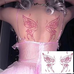 Hot Girl Wings Tattoo Sticker Temporary Waterproof Sexy Pink Flame Fashion Back Body Art Fake Tattoo Woman Tatuajes Temporales