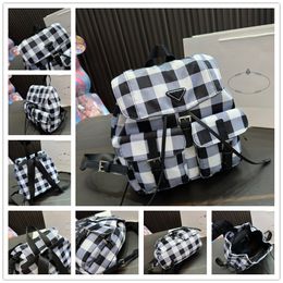 Nylon plaid pattern backpack designer drawstring ruck bags unisex canvas double shoulder bag women multi pockets coin purse wallets