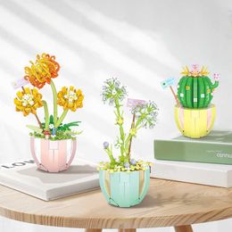 Blocks City Creative Flower Pot Potted Cactus Dandelion Balcony Indoor Decoration Building Blocks Bricks Toys Christmas Girl Gifts