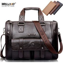 Briefcases Men Leather Black Briefcase Business Handbag Messenger Bags Male Vintage Shoulder Bag Men's Large Laptop Travel Bags XA177ZC 230719