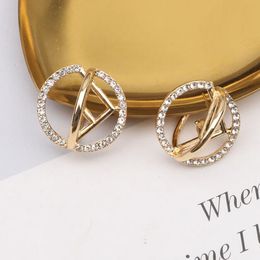 Charm Luxurious 18K Gold Plated Brand Designers Letters Stud Geometric Famous Women Round Crystal Rhinestone Pearl Earring Wedding Party Jewerlry Y240429