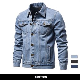 Men's Jackets Cotton Denim Jacket Men Casual Solid Colour Lapel Single Breasted Jeans Autumn Slim Fit Quality Mens 230719