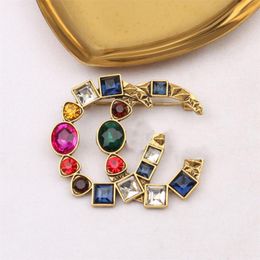 18K Gold Plated Double Letter Brooches Famous Brand Luxurys Desinger Geometry Brooch Women Rhinestone Suit Pin Fashion Jewellery Sca236F