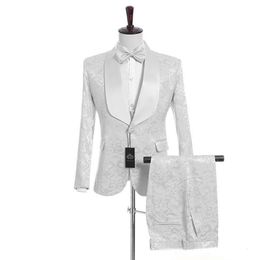 Customise Shawl Lapel Handsome White Groom Tuxedos Jacket Pants Vest Groomsmen Man Suit Mens Wedding Suits Bridegroom278k