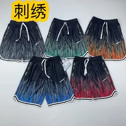 New Gradient Color Basketball Shorts Embroidered American Short Belt High-End Zipper Design Quick-Drying Sports Short