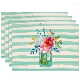 Table Mats Watercolour Stripes Flower Vase Placemats For Dining Summer Holiday Decoration Washable Kitchen Accessories