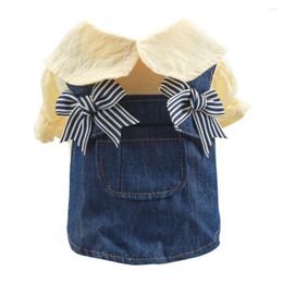 Dog Apparel Beautiful Pet Dress Doll Collar Dress-up Breathable Cat Bowknot Denim Princess