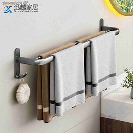 Hand Towel Bar 40-60CM Double Rod Rail Rack Wall Hanger With Hooks Gun Grey Shower Pole Aluminium Shelf Bathroom Accessories L230704