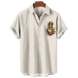 Mens Casual Shirts Summer For Man 3d Music Print Lapel Button Hawaiian Male Oversized Short Sleeve Clothing Beach Tops 230720