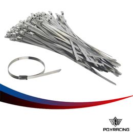 PQY RACING 200mm x 12 300mm x 12 Stainless Steel Header Exhaust Wrap Self Locking Cable Zip Ties Straps 100PCS PQY-S277A