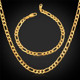 New Trendy Figaro Chain Stainless Steel Necklace Sets 18K Real Gold Plated Chunky Necklace Bracelet Men Jewellery YS226230D