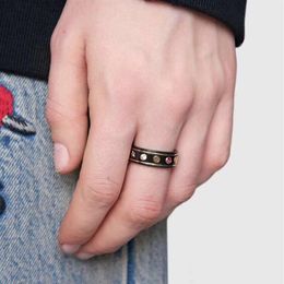 Fashion black Have stamp Band Ring bague anillos moissanite for mens and women engagement wedding Jewellery lover gift239V