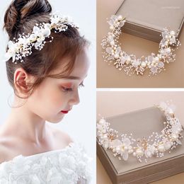 Hair Clips Princess Pearl Headband For Kids Girls Flower Wreath Wedding Accessories Bridal Headwear Festival Decoration Headpiece