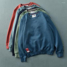 Men's Hoodies Autumn Winter American Retro O-neck Fashion Washed Old Thickened Velvet Plus Knitted Casual Pullover Sportwear