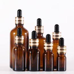 NEW Coming Amber Glass Refillable Bottles Empty Pipette Essential Oil Containers Thick Dropper Bottles with New Gold Lids Awuip