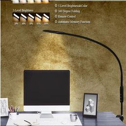 Long Arm Table Lamp Clip Office Led Desk Lamp Remote Control Eye-protected Lamp For Bedroom Led Light 5-Level Brightness&Color220P