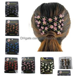 Hair Clips Barrettes Vintage Flower Bead Stretchy Combs Headband Double Magic Slide Metal Comb Elasticity Clip Hairpins For Women Dhv2E