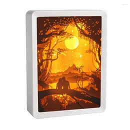 Night Lights Led 3D Light Luminous Metal Body Paper Carving Lamp Vintage Shadow Box Sculptures For Valentine's Day/Christmas Gift