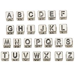 retro silver alphabet beads charms european bracelets alloy diy large hole necklaces loose letters jewelry accessories 7x7mm 260pc271C