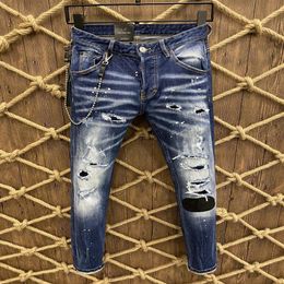 2021 new brand of fashionable European and American men's casual jeans high-grade washing pure hand grinding quality optim196C