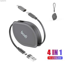 BUDI 4 In1 PD 65W 20W Retractable USB C PD Type C High-speed Charge Sync Cable Fast Charging Mobile Phone Accessories For IPhone L230619