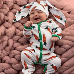 Jumpsuits Daughter's Spring and Autumn Easter Radish Bodysuit Climbing Clothes Harper Rabbit Ear Hat Two Piece Children's Clothing T230720