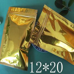 100pcs lot 12 20cm Cheap Whole Golden Zipper Lock metallic Aluminium Foil Zip lock Bags gold bags packaging pouch 175s