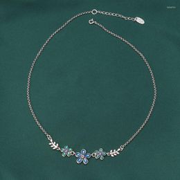 Chains FoYuan Silver Colour Drip Glue And Oil Drop Craft Small Flower Necklace Vintage Leaves Collar Chain Short Jewelr