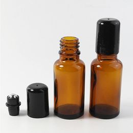 Best Quality Thick 20ml Glass Roller Bottles 468Pcs/Lot Brown Empty 20 ml Oil Bottles with Stainless Steel Ball Acgix