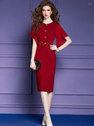 Casual Dresses Elegant Luxury Beading Red Party Formal Occasion For Women 2023 Summer Plus Size Vestidos De Fiesta Office Wear