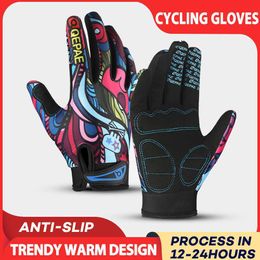 Cycling Gloves MTB Cycling Gloves Men Women Full Finger Bicyc Colour Screen Shockproof Motorcyc Mitten Winter Warm Bike Outdoor Sport Glove HKD230720