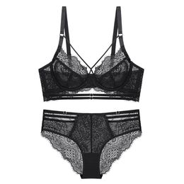 Conjunto de calcinha e sutiã transparente ultrafino de renda sexy com pedras push up sutiã bandagem lingerie feminina A B C D Copa 2020 Novo Y3298