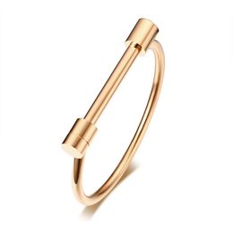 Women's Stainless Steel Bangle Bar Screw Horseshoe Bracelet in Silverly Black Golden Rose Gold Woman Brackelts Brazalet Jewel235g