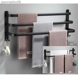Bathroom Towel Hanger Black and White Brief Aluminium Rack with Hook Multiple Layer Wall Mounted Punch Holder Room Holder L230704