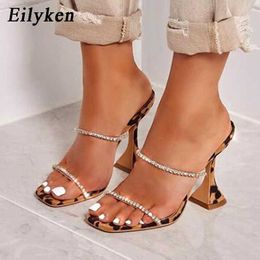 Sandals Eilyken 2023 New Summer Slippers Women Fashion Open Toe Crystal High Heels Shoes Spike Heels Leopard Sandals 9CM Pumps L230720