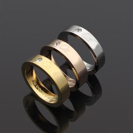 Top quality 316L Titanium steel punk band ring with diamond in 5mm for women and man wedding Jewellery gift PS8834279y