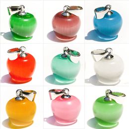 12*13mm Colorful Cat's Eye Small Apple Shape Pendant Cute Colorful Fruit Charms Necklace Jewelry Making Accessories