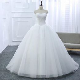 2018 Simple Cheap Ball Gown Wedding Dresses Sweetheart Top Lace Wedding Gowns New Court Train Bridal Dress Robe De Mariage Vestido2711
