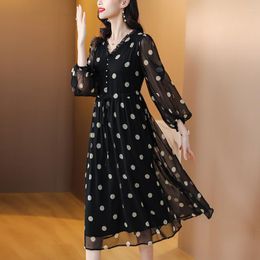 Casual Dresses Fashion Women's Dress 2023 Summer Office Lady French Style Cute Three Quarter Sleeve Silk Polka Dot