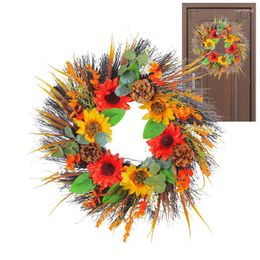 Decorative Flowers Sunflower Wreaths For Front Door Outside Summer Wreath Wall Decor Artificial Rustic Non Fading Pinecone