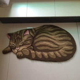 Pet Cute Sleeping Carpets Handhooked Cat Shaped Mat Living Door Mats Carpet Embroidered Porch Doormat Floor Karpet Area Rugs Gift2605