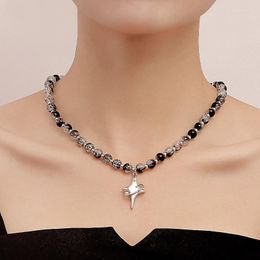 Chains Y2k Punk Cross Star Rhinestone Beaded Choker Necklace For Women 2023 Kpop Goth Grunge Chain Pendant Necklaces Party Jewelry Gift
