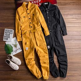 Spring and Autumn Male Denim Suit Jumpsuit HipHop Overalls jeans Suits Handsome Nine-point pants large size Costumes288g