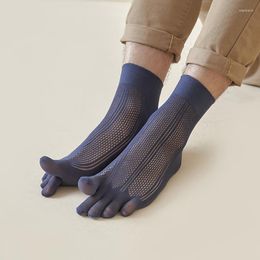 Men's Socks Summer Thin Toe Mesh Breathable Odor Proof Split Sweat Wicking Medium Tube Silk