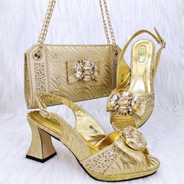 gold prom shoes Doershow African and Bag Matching Set with Gold Italian Wedding gold prom shoes for Women (HRF1-9)