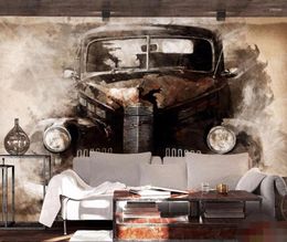 Wallpapers Bacal Wallpaper Wall Murals Stickers 3D Ink European Style Nostalgic Retro Tattered Black Car Classic Backdrop